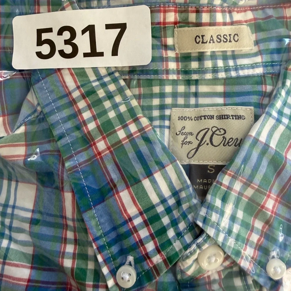 J.Crew Button Down Mens Small Blue Green Plaid Classic Fit Cotton Shirt Casual